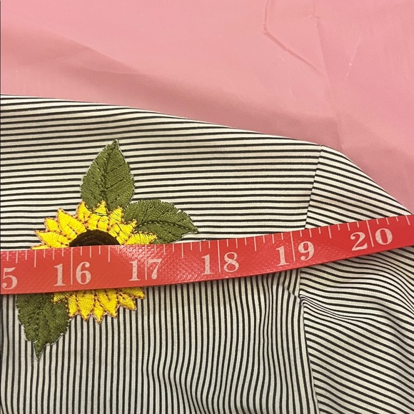 Striped Gray Button Down Shirt with Sunflower Embroidery - Picture 9 of 11